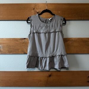 Gray Sleeveless Ruffle Blouse